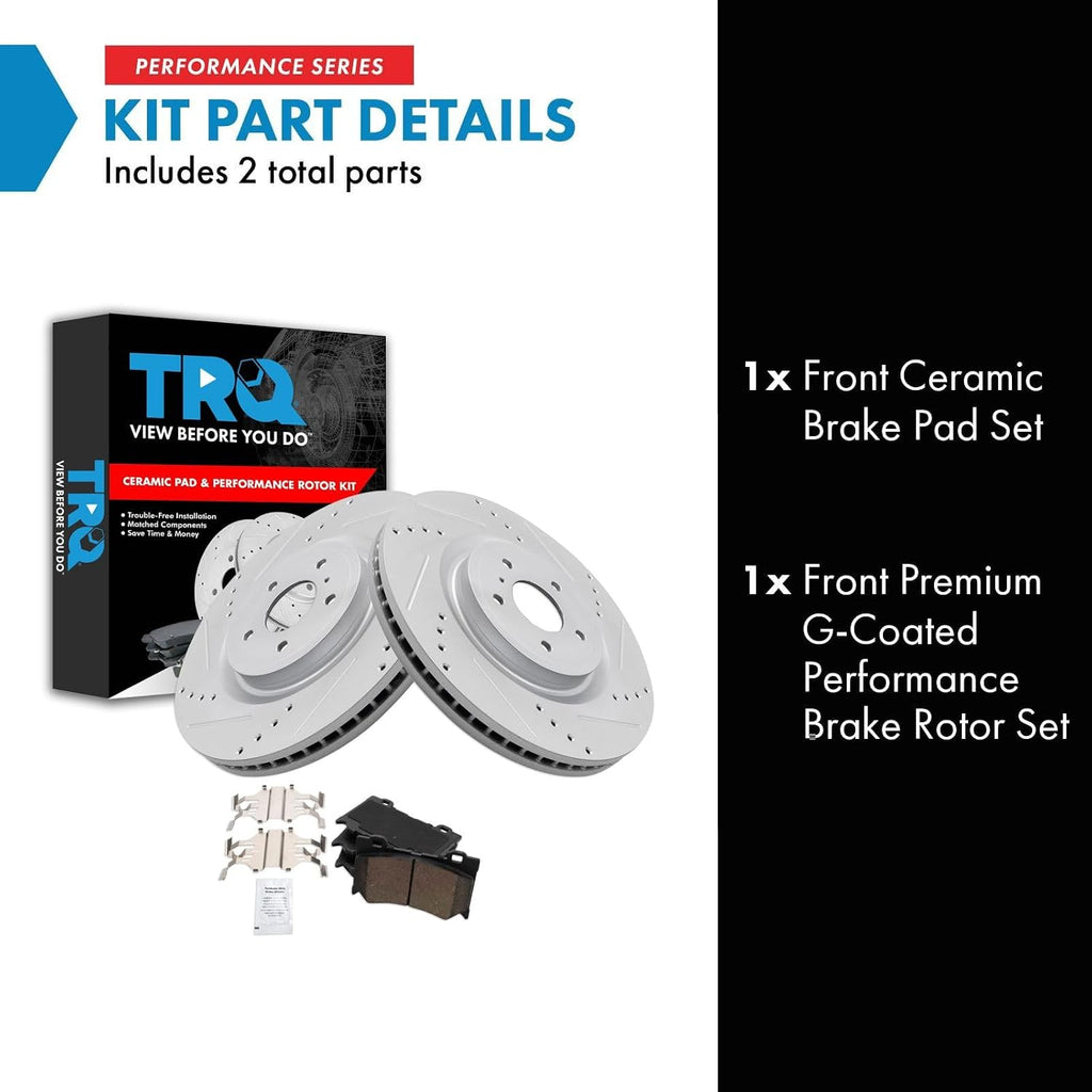 TRQ Performance Front Brake Pad and Rotor Set Ceramic Coated Compatible with 08-13 Infiniti G37 09-13 FX50 11-13 M37 M56 14-19 Q50 Q70 14-15 Q60 15-16 Q70L 2014 QX70 09-20 Nissan 370Z