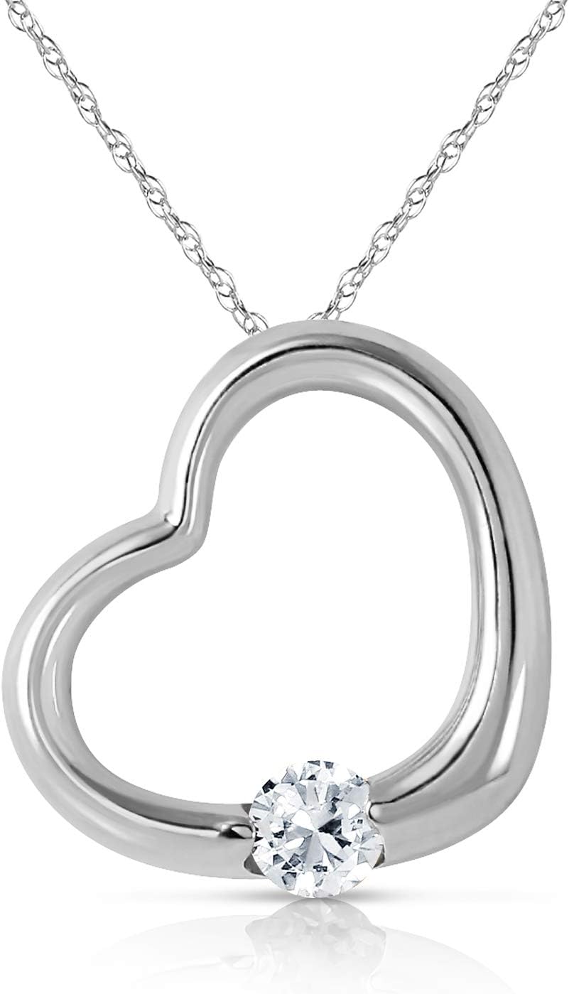 Galaxy Gold GG 14K Yellow Gold Natural Diamond Heart Necklace - April Birthstone - Strength & Brilliance - 14' to 24' - Fine Jewelry for Women