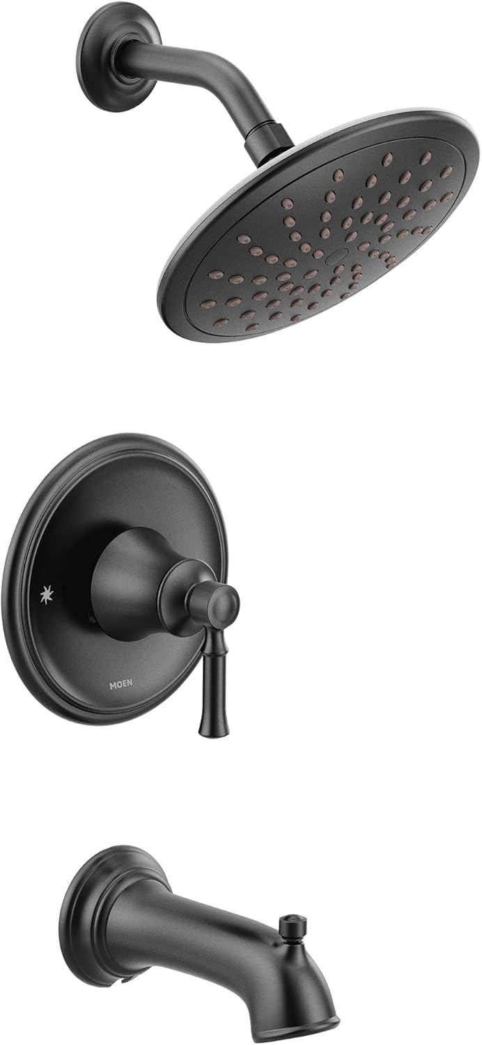 Moen Dartmoor Matte Black Tub Shower Faucet System with Rainshower Showerhead Without Valve, T2283EPBL
