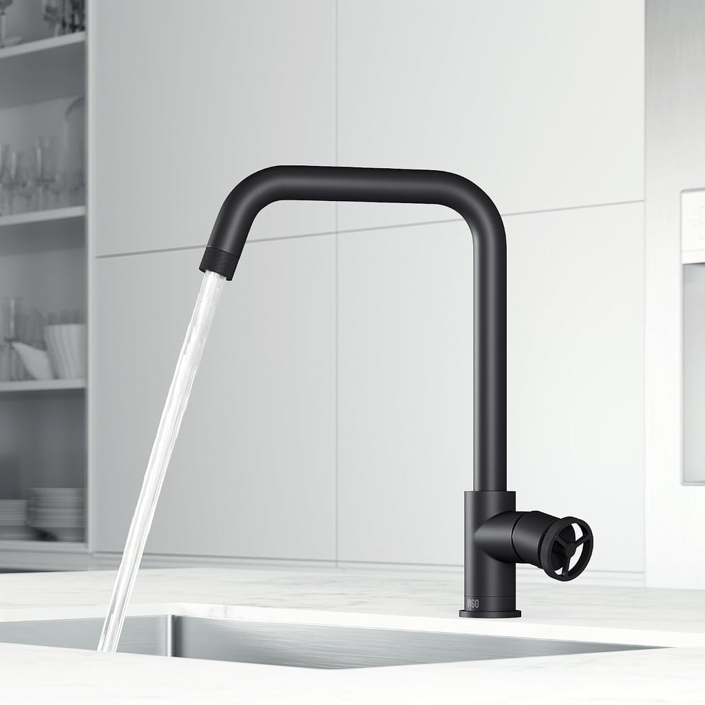 VIGO Cass Industrial 14 in. H Single Handle Kitchen Bar Faucet in Matte Black VG02040MB