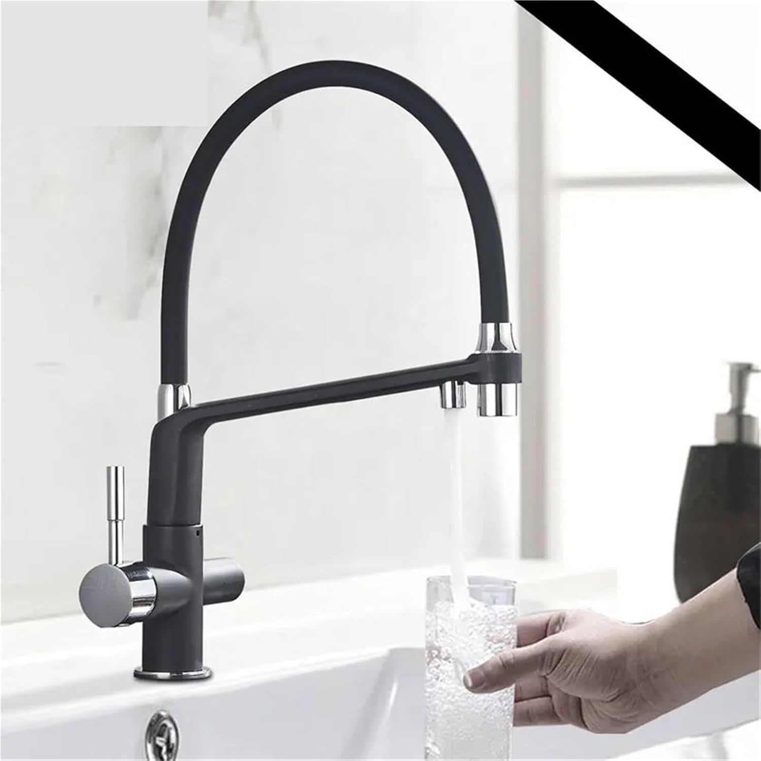Purified Kitchen Faucet Spray Stream Modes Click Button Drink Water Hot Cold Filter Mixer Tap(Black and Chrome)