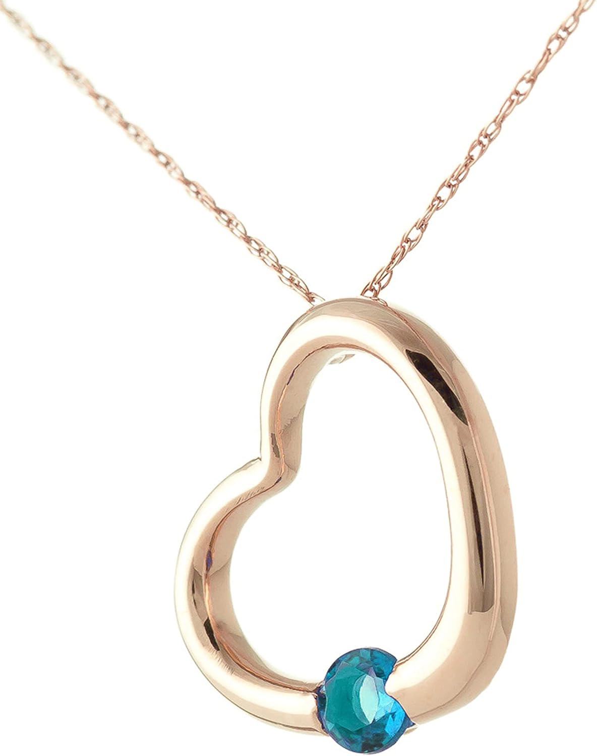 Galaxy Gold GG 14K Gold Open Heart with Genuine Blue Topaz Pendant Necklace