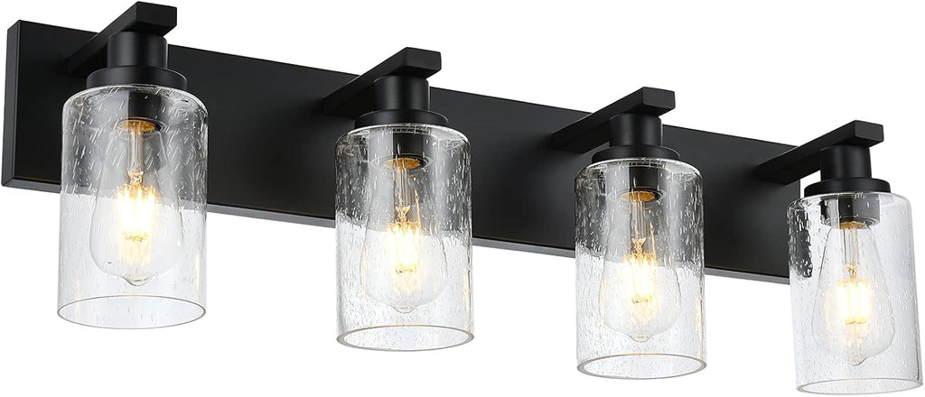 Bathroom Vanity Light Fixtures 4-Lights Seeded Glass Cylinder Shade Modern Farmhouse Wall Sconce Lighting Bath Vanity Lights Over Mirror