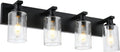 Bathroom Vanity Light Fixtures 4-Lights Seeded Glass Cylinder Shade Modern Farmhouse Wall Sconce Lighting Bath Vanity Lights Over Mirror