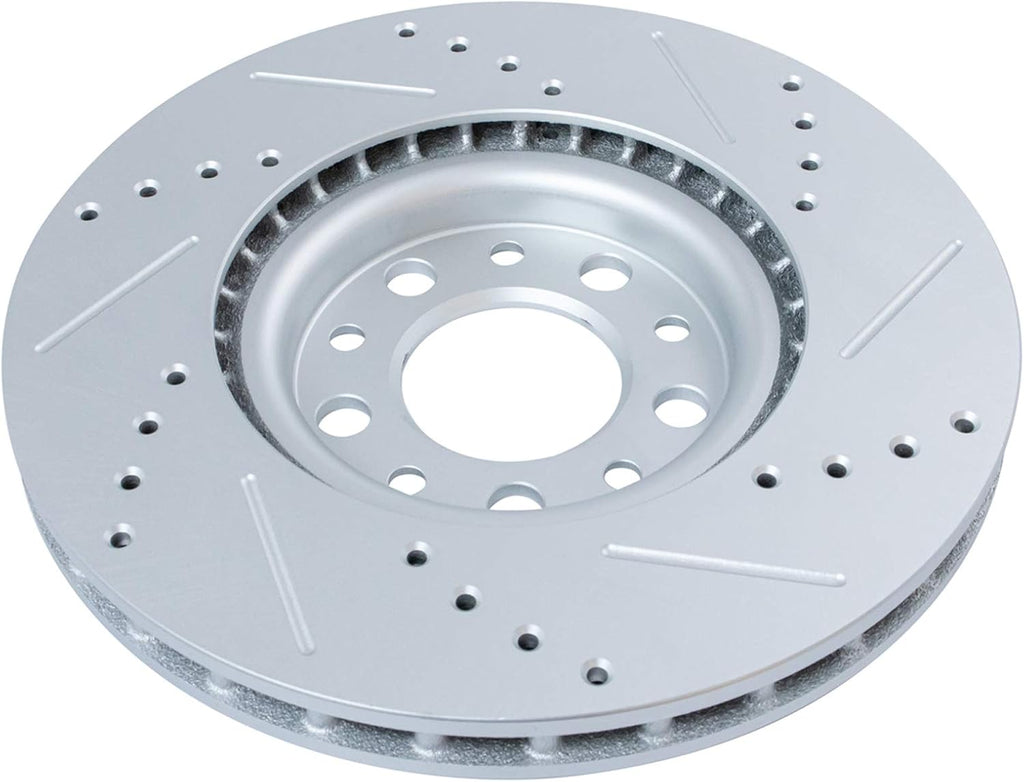 TRQ Performance Front Brake Pad and Rotor Set Ceramic Coated Drilled Slotted Rotors Compatible with 2016-2021 Fiat 500X 2017-2022 Jeep Compass 2015-2021 Renegade