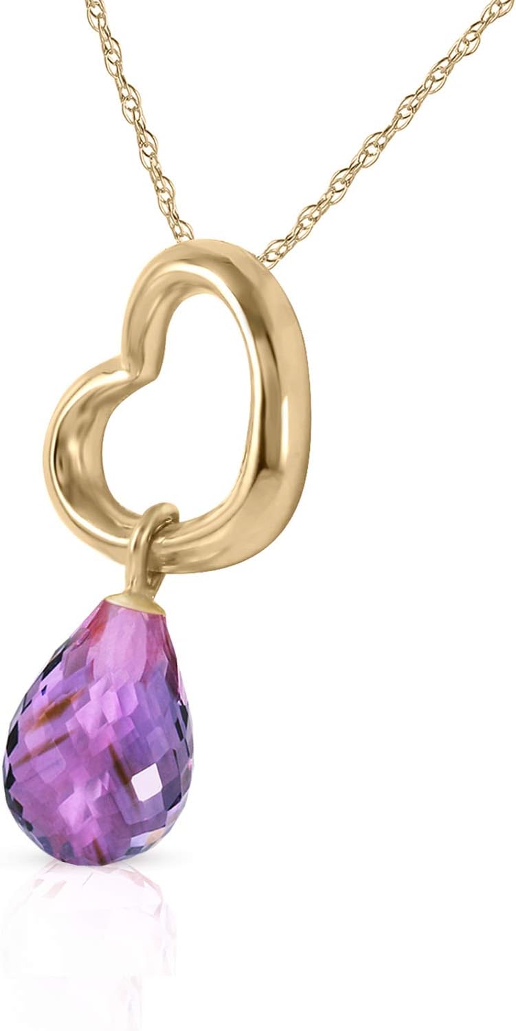 Galaxy Gold GG 14K Gold Open Heart with Genuine Purple Amethyst Drop Pendant Necklace