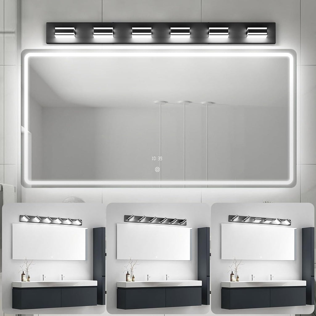 Ralbay 48inch Modern LED Vanity Light for Bathroom 6-Light Acrylic Modern LED Matte Black Bathroom Wall Vanity Lighting Fixtures Over Mirror