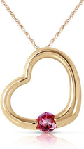 Galaxy Gold GG 14k Yellow, White, Rose Gold Open Heart with Genuine Pink Topaz Pendant Necklace