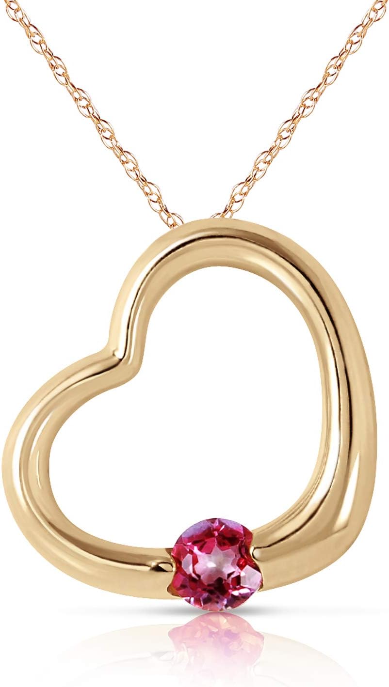 Galaxy Gold GG 14k Yellow, White, Rose Gold Open Heart with Genuine Pink Topaz Pendant Necklace