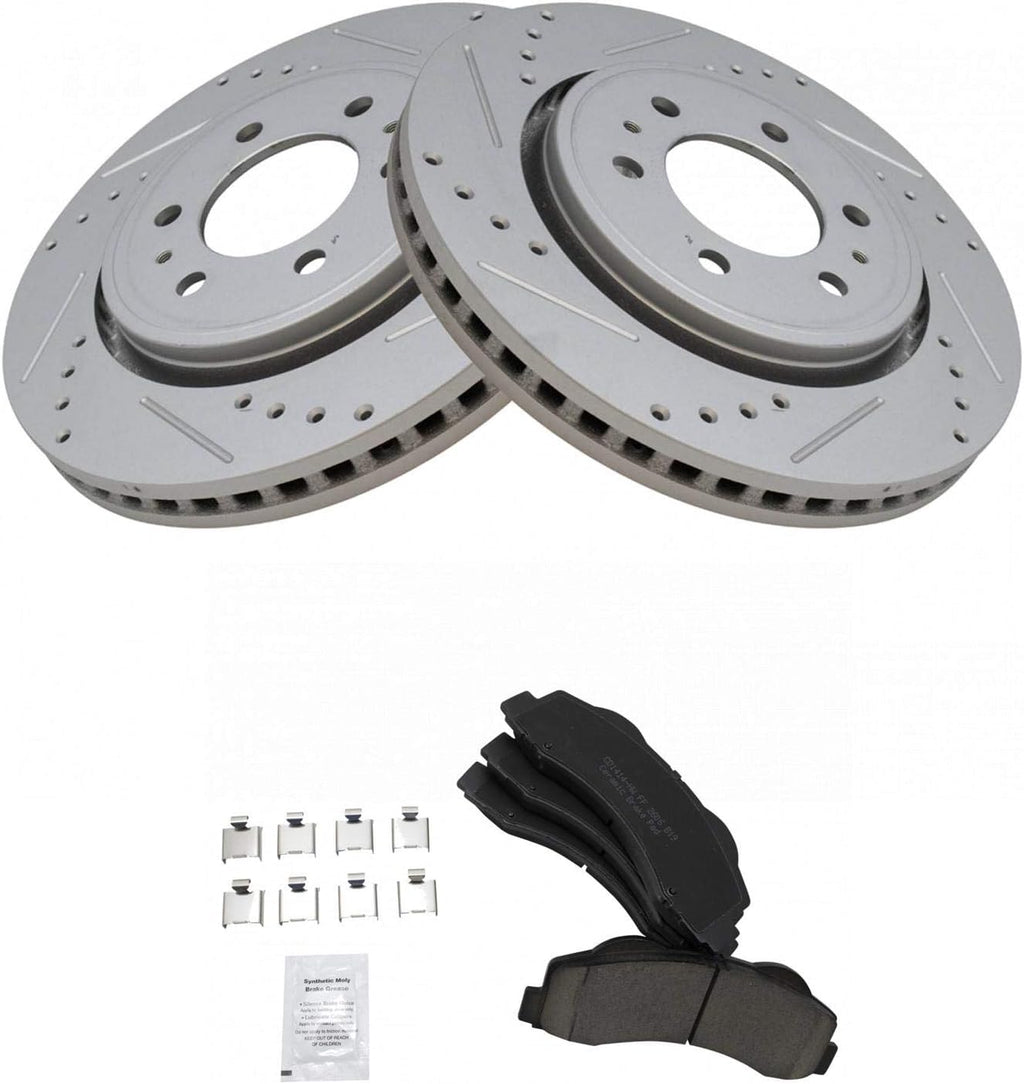 TRQ Performance Front Brake Pad and Rotor Set Ceramic G Coated Vented Rotors Compatible with 2010-2017 Ford Expedition F-150 Lincoln Navigator