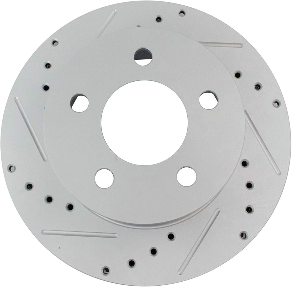 TRQ Performance Front Brake Pad and Rotor Set Ceramic Drilled Slotted Coated Vented Rotors Compatible with 90-98 Jeep Cherokee 90-92 Comanche 93-98 Grand Cherokee 90-99 Wrangler 1990 Wagoneer