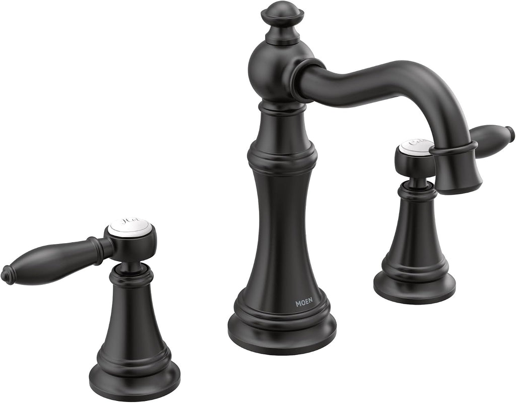 Moen Weymouth Matte Black Two-Handle Widespread Traditional Bathroom Faucet Trim Kit, Valve Included, TVS42108BL