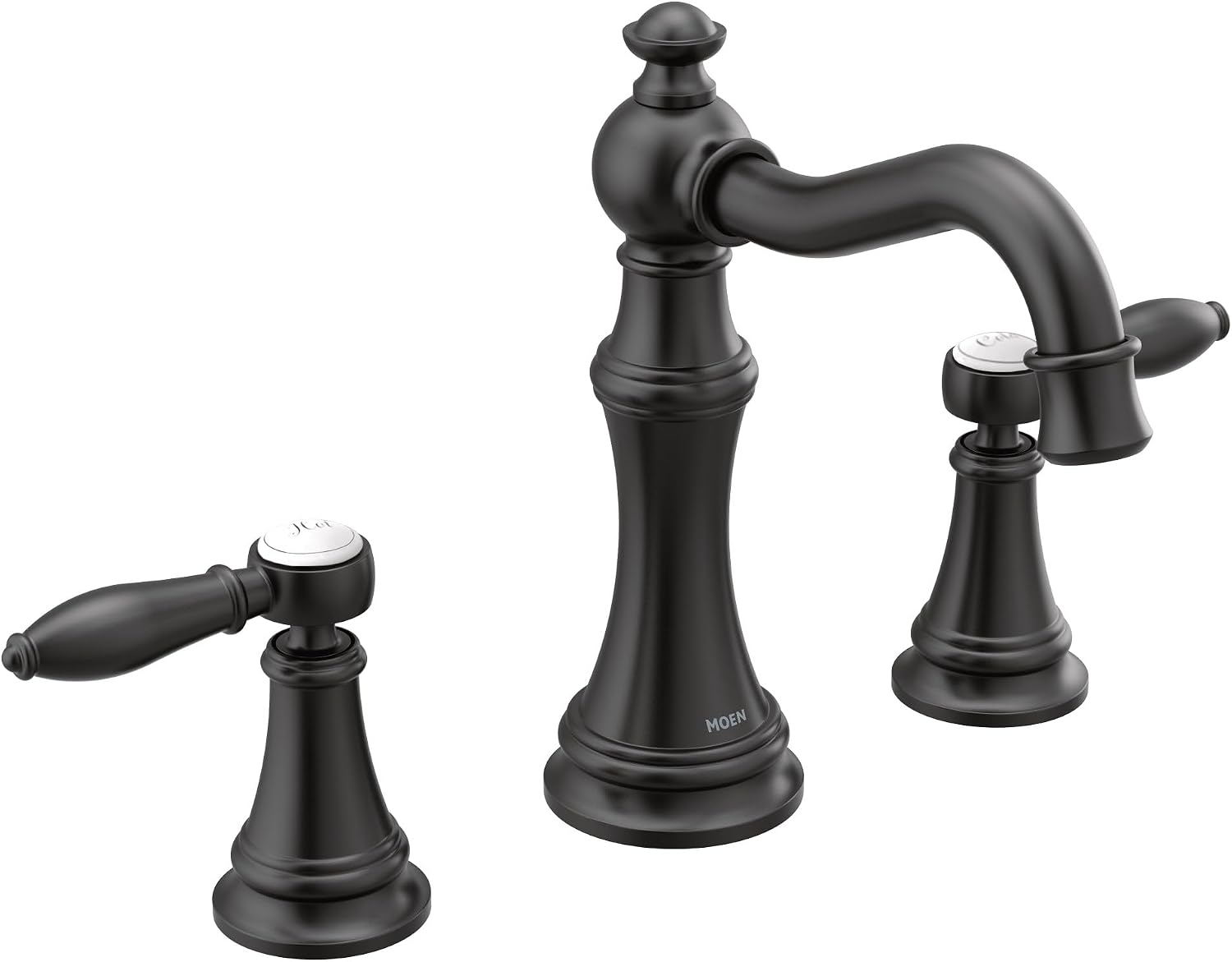 Moen Weymouth Matte Black Two-Handle Widespread Traditional Bathroom Faucet Trim Kit, Valve Included, TVS42108BL