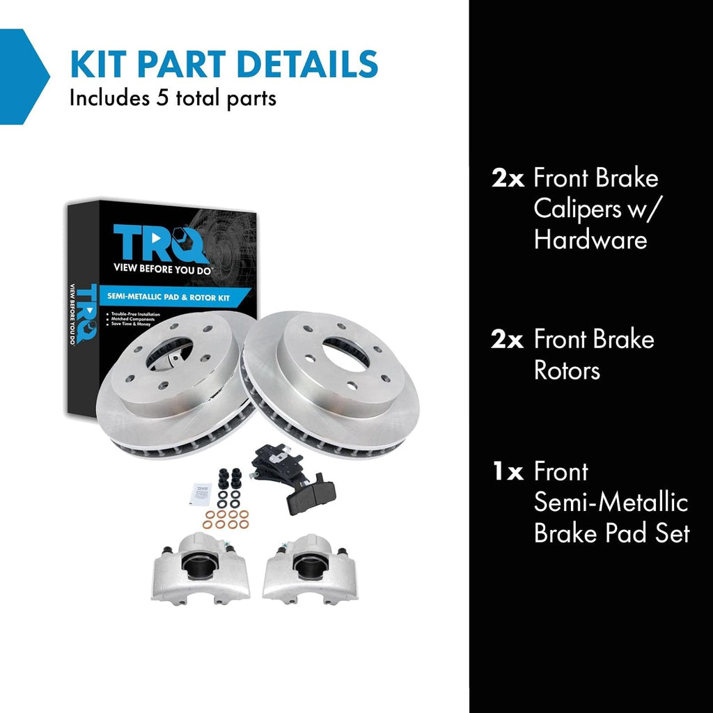 TRQ Front Brake Pad and Rotor Set Semi Metallic Vented Rotors Calipers Compatible with 1988-2000 Chevrolet K1500 Suburban K2500 Tahoe 1992-1999 GMC K1500 Suburban K2500 Yukon