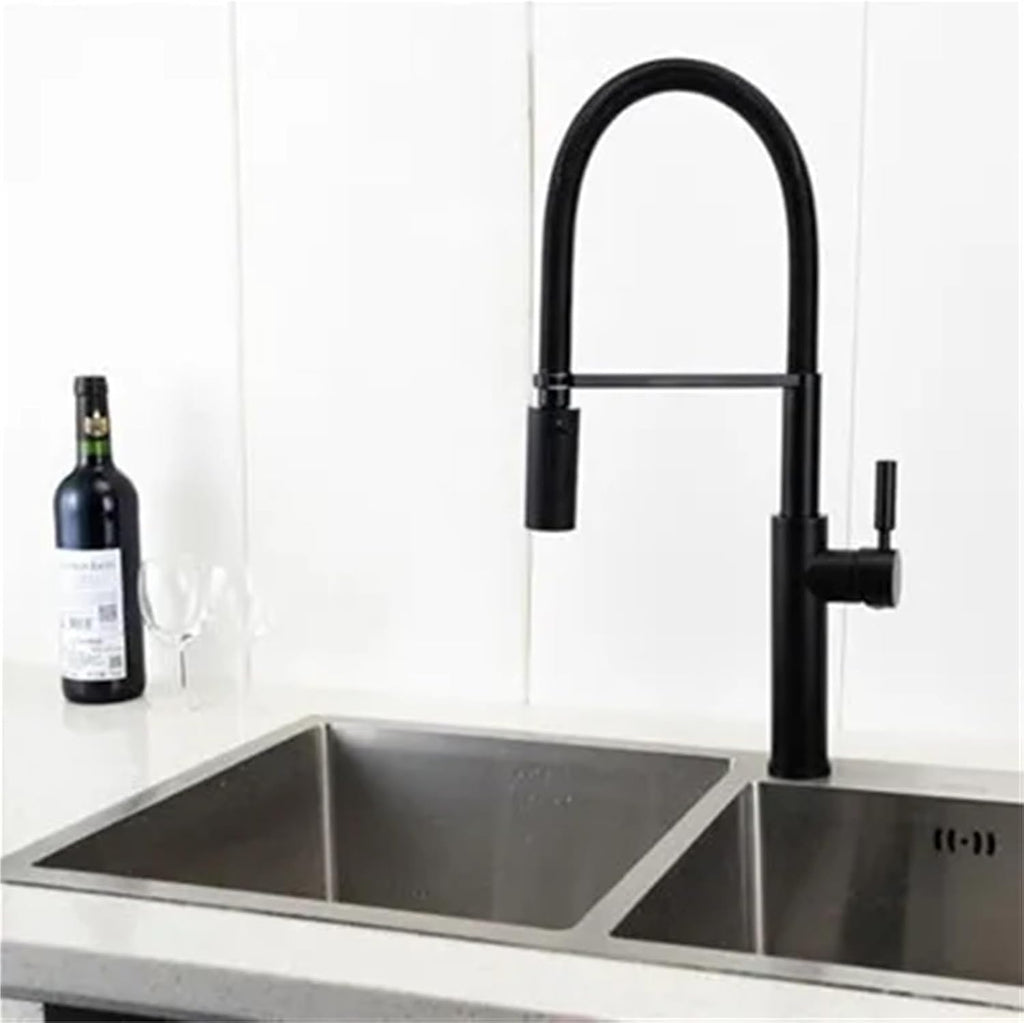 Kitchen Faucets Kitchen Sink Single Lever Pull Out Spring Spout Mixers Tap Hot Cold Water Crane(Black)