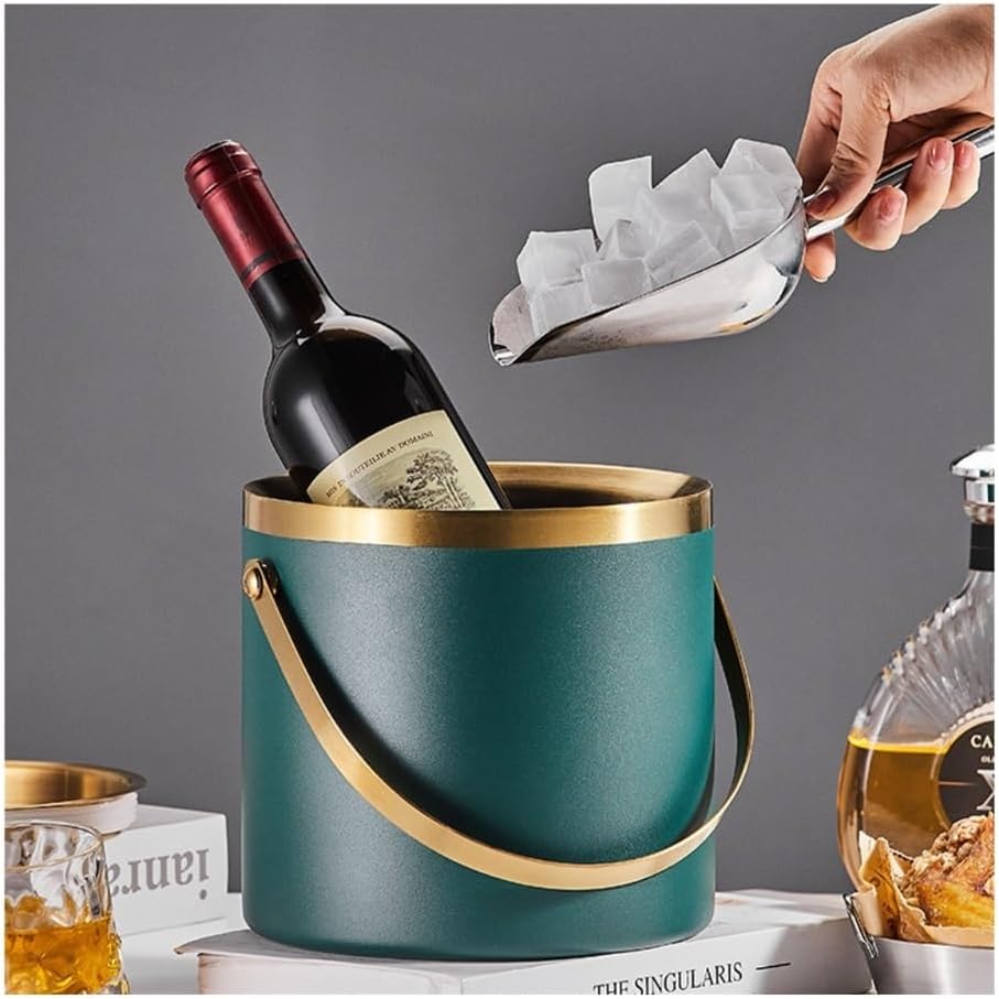 Ice Bucket, 3L Stainless Steel Ice Bucket, Double Insulated and Cooled Ice Bucket Ice Buckets for Parties(Green)