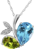 Galaxy Gold GG 5.26 CTW 14k Solid Gold Modern Heart Necklace Combination of Natural Blue Topaz, Peridot and Diamonds