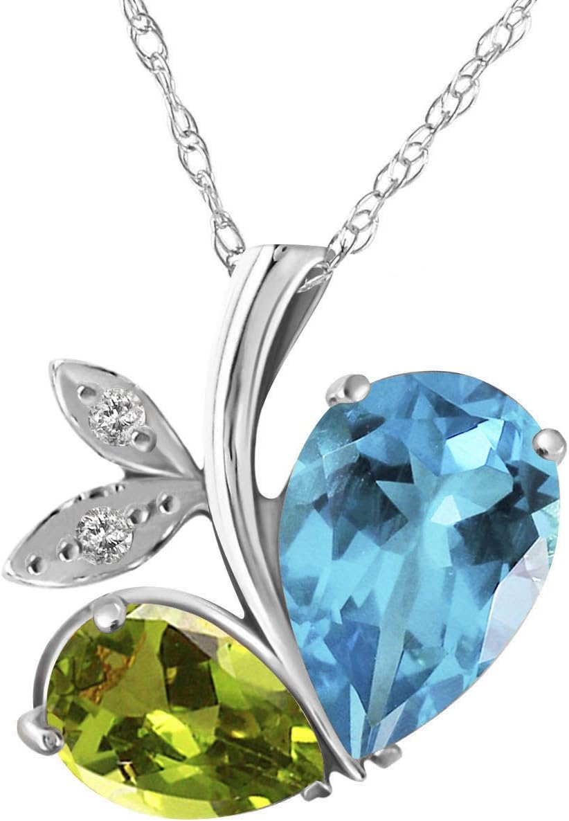 Galaxy Gold GG 5.26 CTW 14k Solid Gold Modern Heart Necklace Combination of Natural Blue Topaz, Peridot and Diamonds