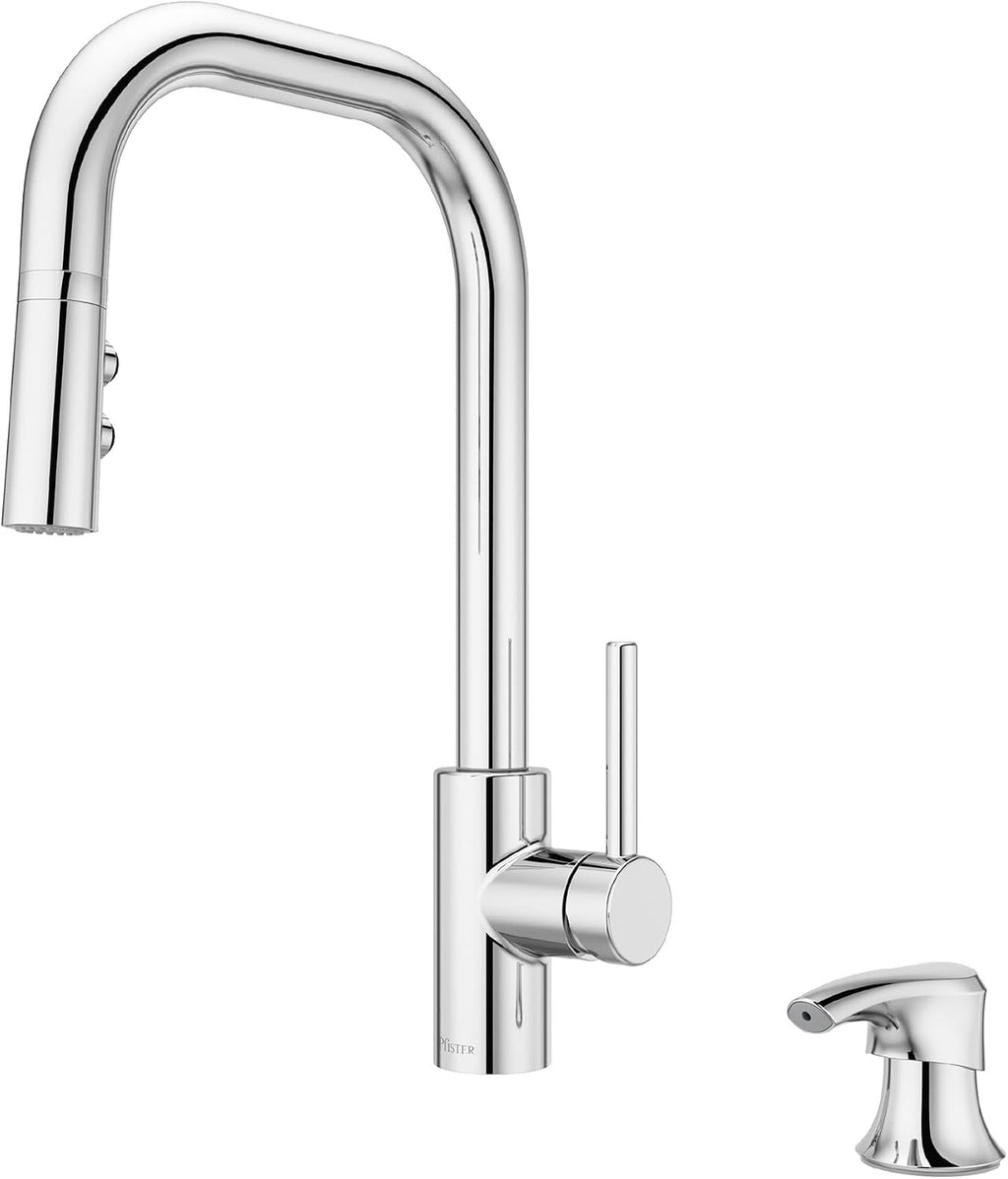 Pfister Zanna Kitchen Faucet with Pull Down Sprayer and Soap Dispenser, Single Handle, High Arc, NSF Certified, Polished Chrome Finish, F5297ZNRC