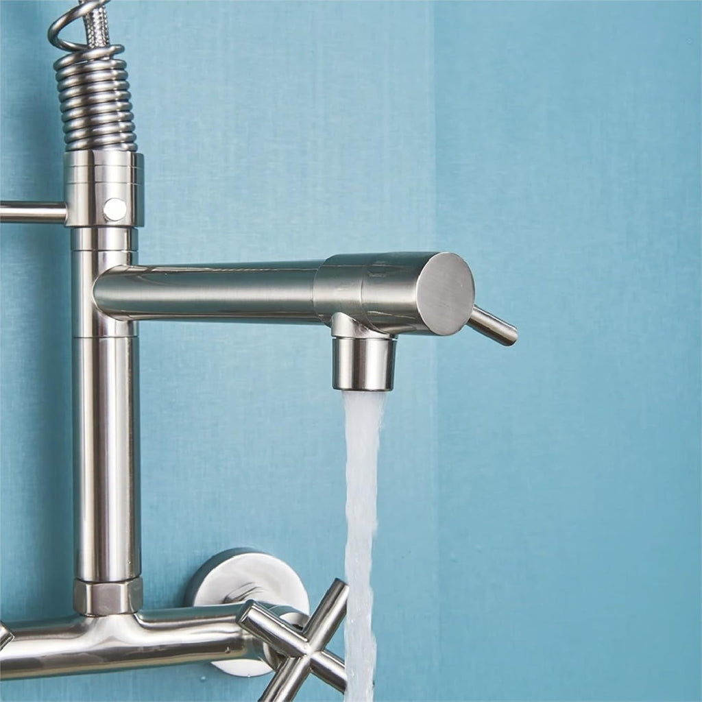 Wall Mounted Kitchen Faucet Hot Cold Water Mixer Tap Pull Down Spray 360 Rotation Kitchen Mixer Taps(Matte Black)