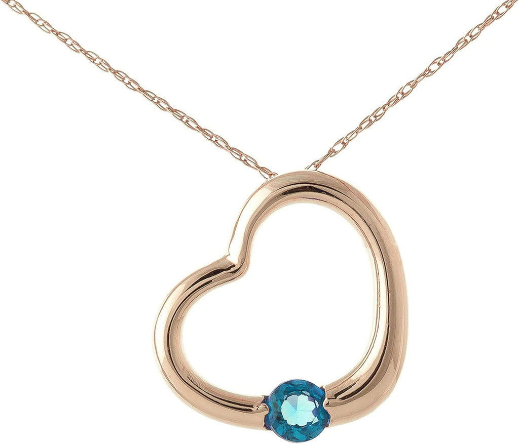 Galaxy Gold GG 14K Gold Open Heart with Genuine Blue Topaz Pendant Necklace