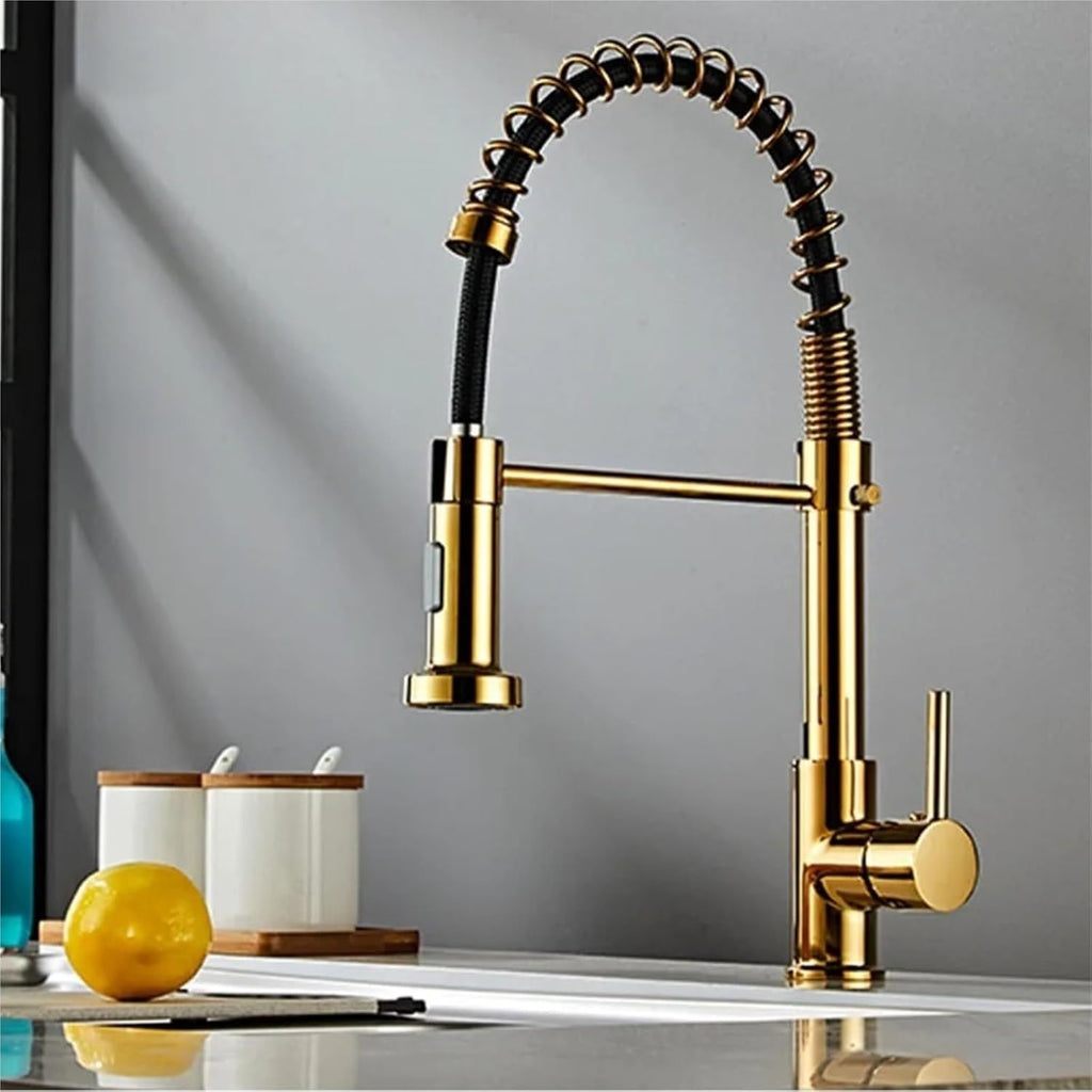 Kitchen Faucet Hot and Cold Spring Brass 360° Rotating Sink Tap Two Function Spray(Chrome)
