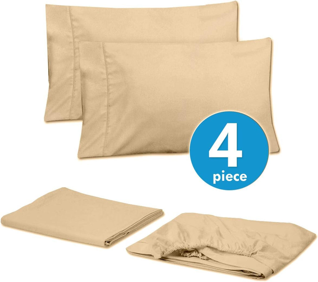 Sweet Home Collection Twin Size Bed Sheets - 4 Piece 1500 Thread Count Fine Brushed Microfiber Deep Pocket Set - 1 Extra Pillow CASE, Great Value, Camel, Twin (Pack of 12)
