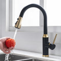 Kitchen Pull-Out Telescopic Faucet Hot and Cold Water Tank Mixing Valve Black Gold Kitchen Faucet(Black)