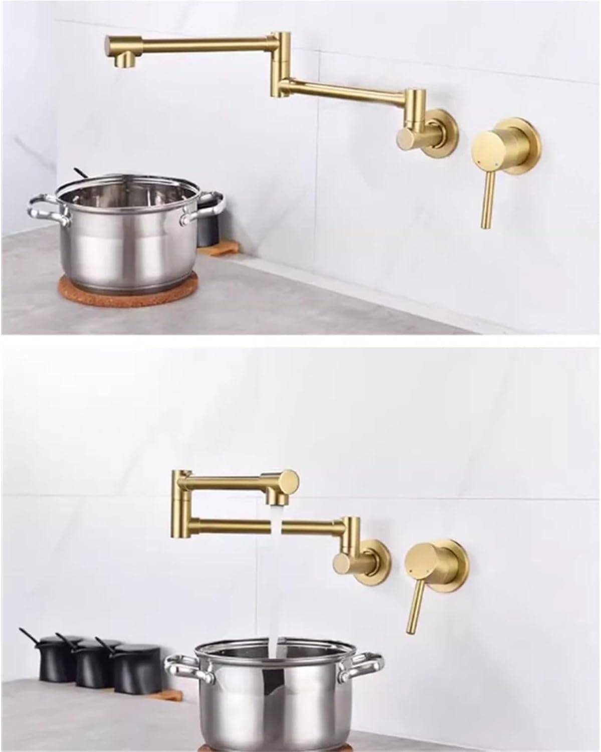 Foldable Pot Filler Tap Wall Mounted Kitchen Faucet Hot and Cold Black Sink Tap Rotate Folding Spout Brass(Brushed Gold)