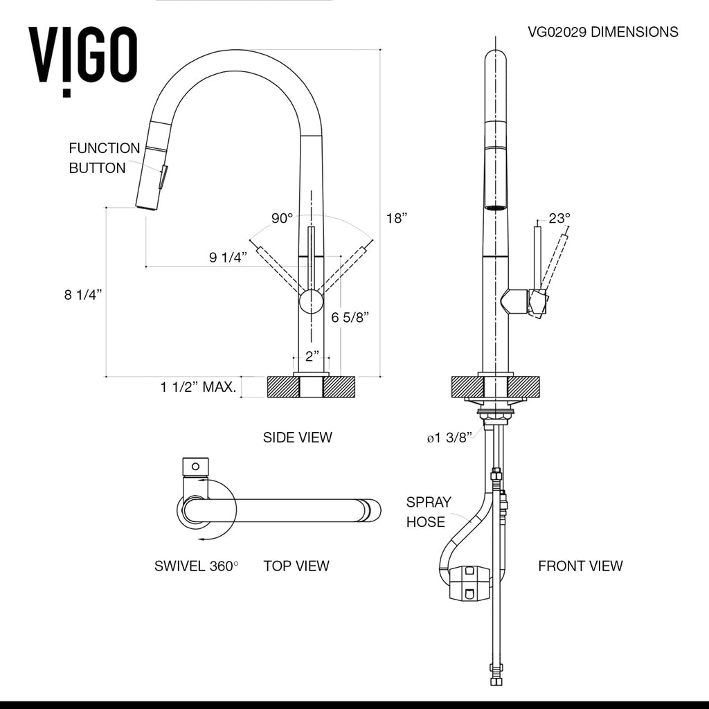 VIGO Greenwich 18'' H Single Handle Pull-Down Sprayer Kitchen Faucet in Matte Black-VG02029MB