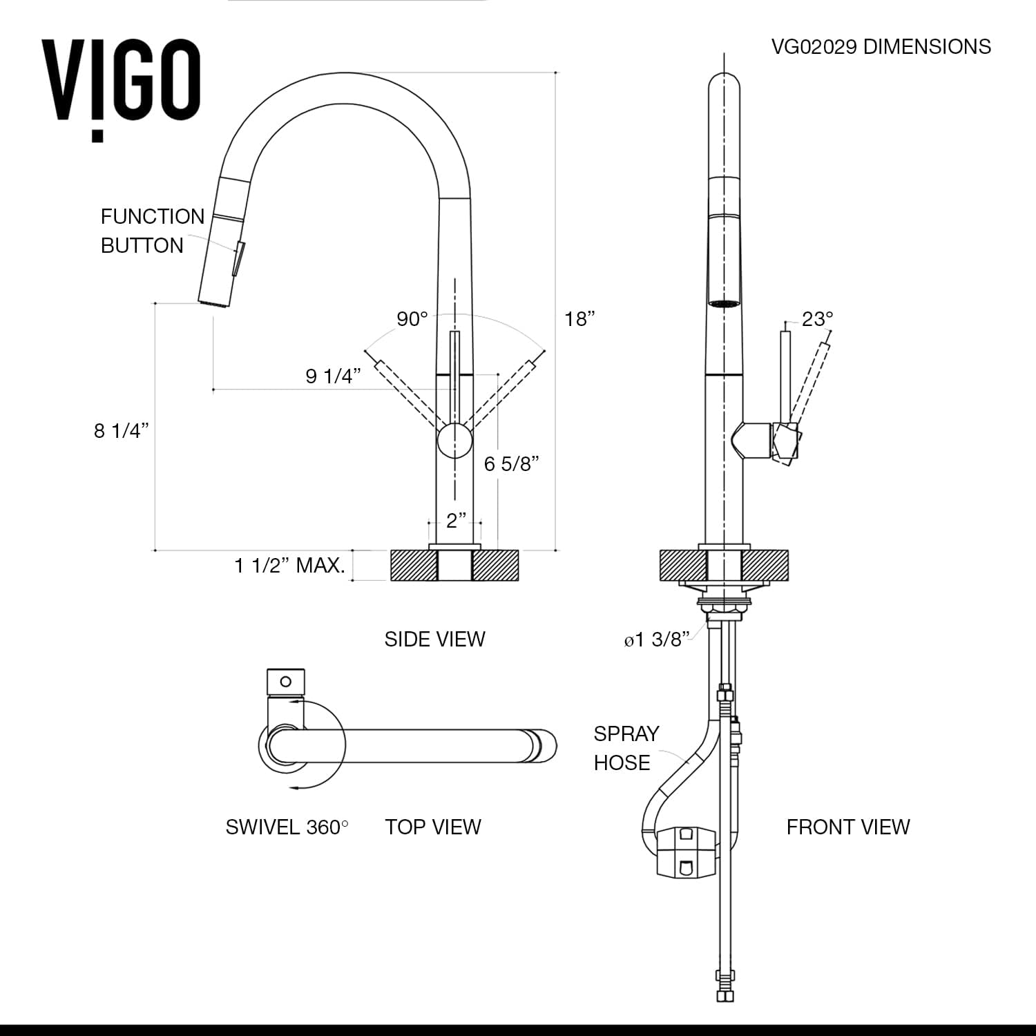 VIGO Greenwich 18'' H Single Handle Pull-Down Sprayer Kitchen Faucet in Matte Black-VG02029MB