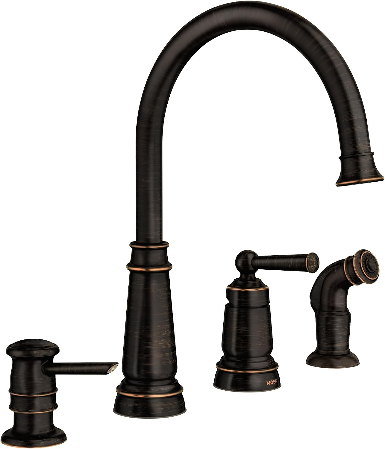 Moen Mediterranean Bronze One-Handle High Arc Widespread Kitchen Faucet, 4-Hole Setup with Soap Dispenser, 87042BRB