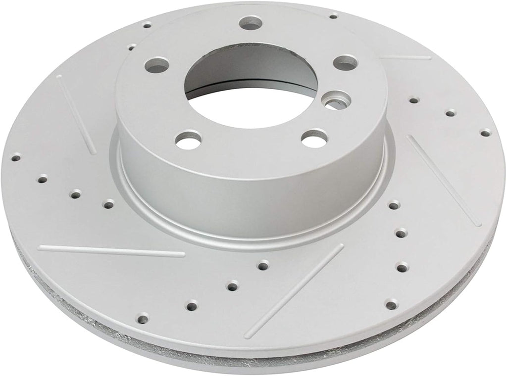 TRQ Performance Front Ceramic Brake Pad and Rotor Set Drilled Slotted Coated Compatible with 14-16 BMW 228i with 312 mm Diameter Front Rotors 17-20 BMW 430i Gran Coupe xDrive 14-18 328d xDrive