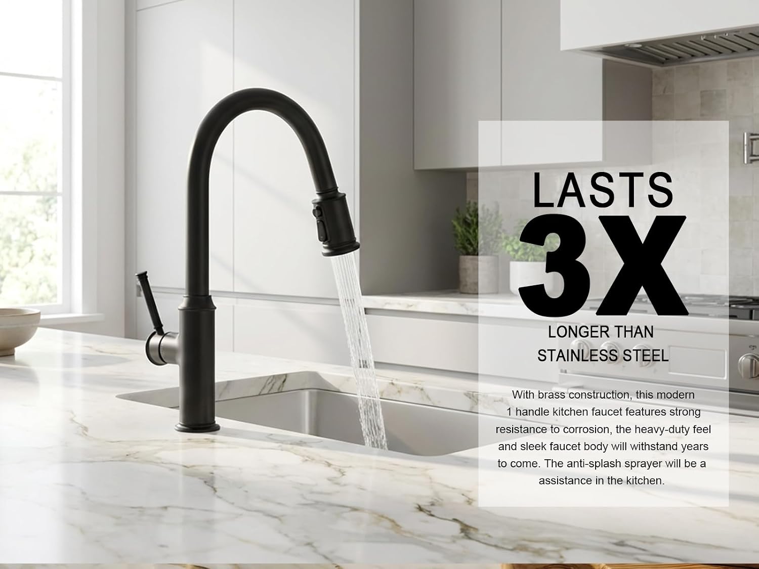 Lava Odoro Curtura Matte Black Kitchen Faucet with Pull-Down Sprayer, Single Handle Kitchen Sink Faucet Black Faucet for Kitchen Sink 1 Hole, Deck Plate Included, 1.8 GPM, KF421-MB
