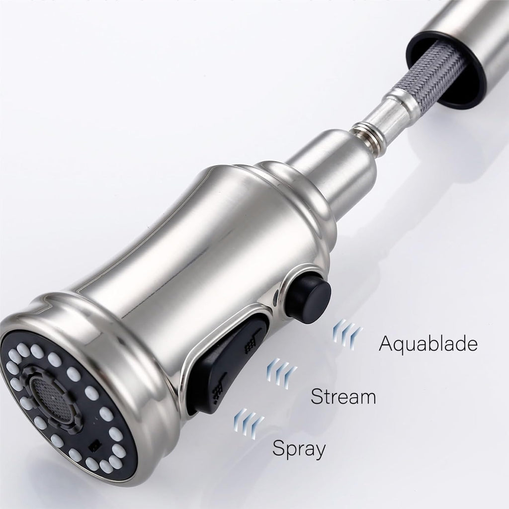 Touch Sensor Pull Out Down Mixer Tap Deck Mounted Faucet Hot Cold Water Swivel Spout Three Function Single Handle Hole(Brushed Chrome)