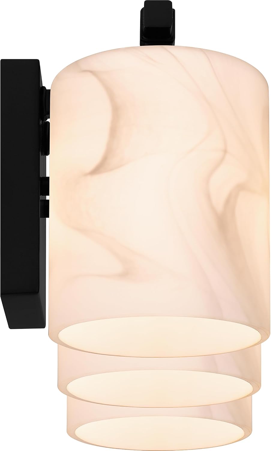 Quoizel Mather Bath Vanity Lights, 24 Inch 3-Light Lighting Fixtures Over Mirror, Matte Black with Marbled Glass Shade, 40W G9 Base Bulbs, Transitional Wall Mount Light for Bathrooms, Dresser or Sink