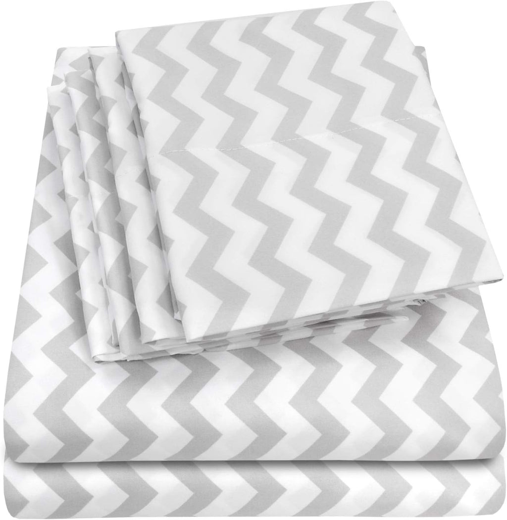 Sweet Home Collection Queen Sheets - 6 Piece 1500 Thread Count Fine Brushed Microfiber Deep Pocket Set - Extra Pillow Cases, Great Value, Queen, Chevron Gray (Pack of 12)