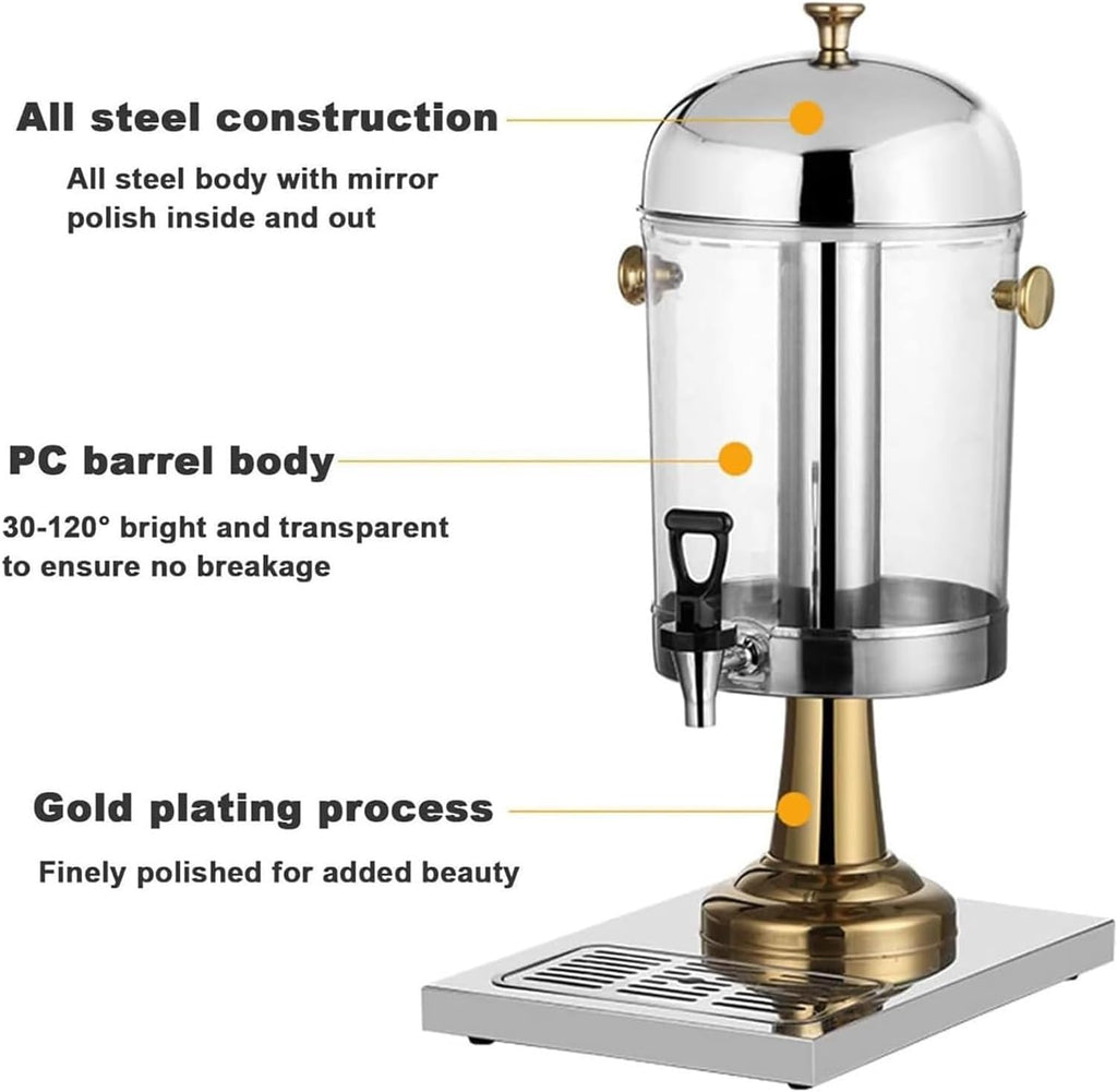Glass Beverage Dispenser,Juice Dispenser, Stainless Steel Clear Glass Drink Dispenser Juice Beverage Dispensers Machine with Faucet Commercial(Gold,DoubleHead16L)