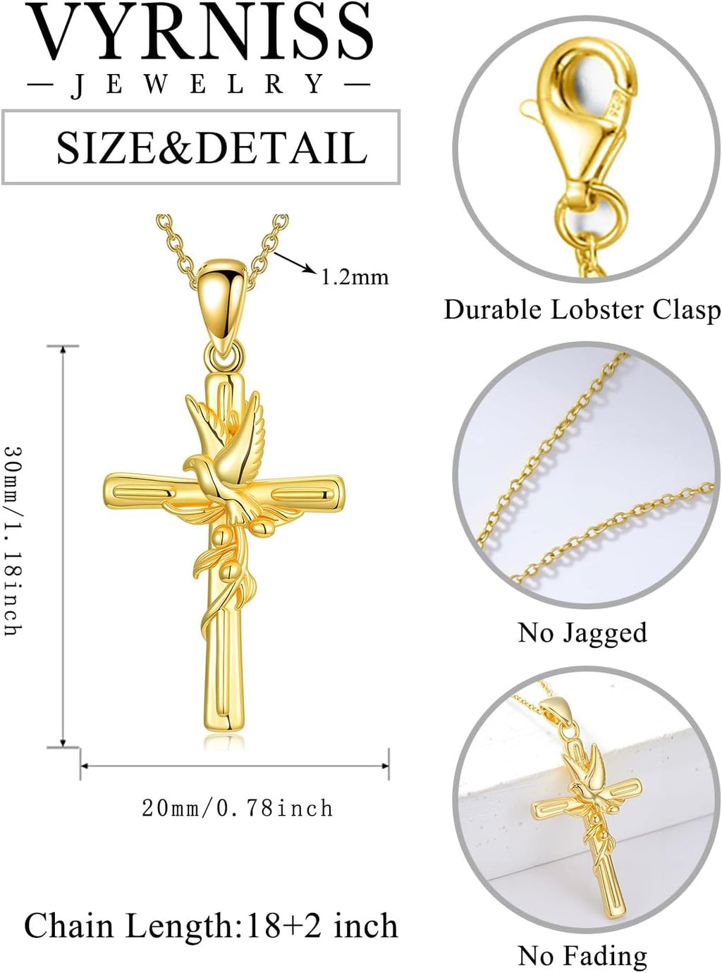 18K Gold Cross Pendant for Women Gold Cross Necklace 18K Gold Jewelry Religious Gift