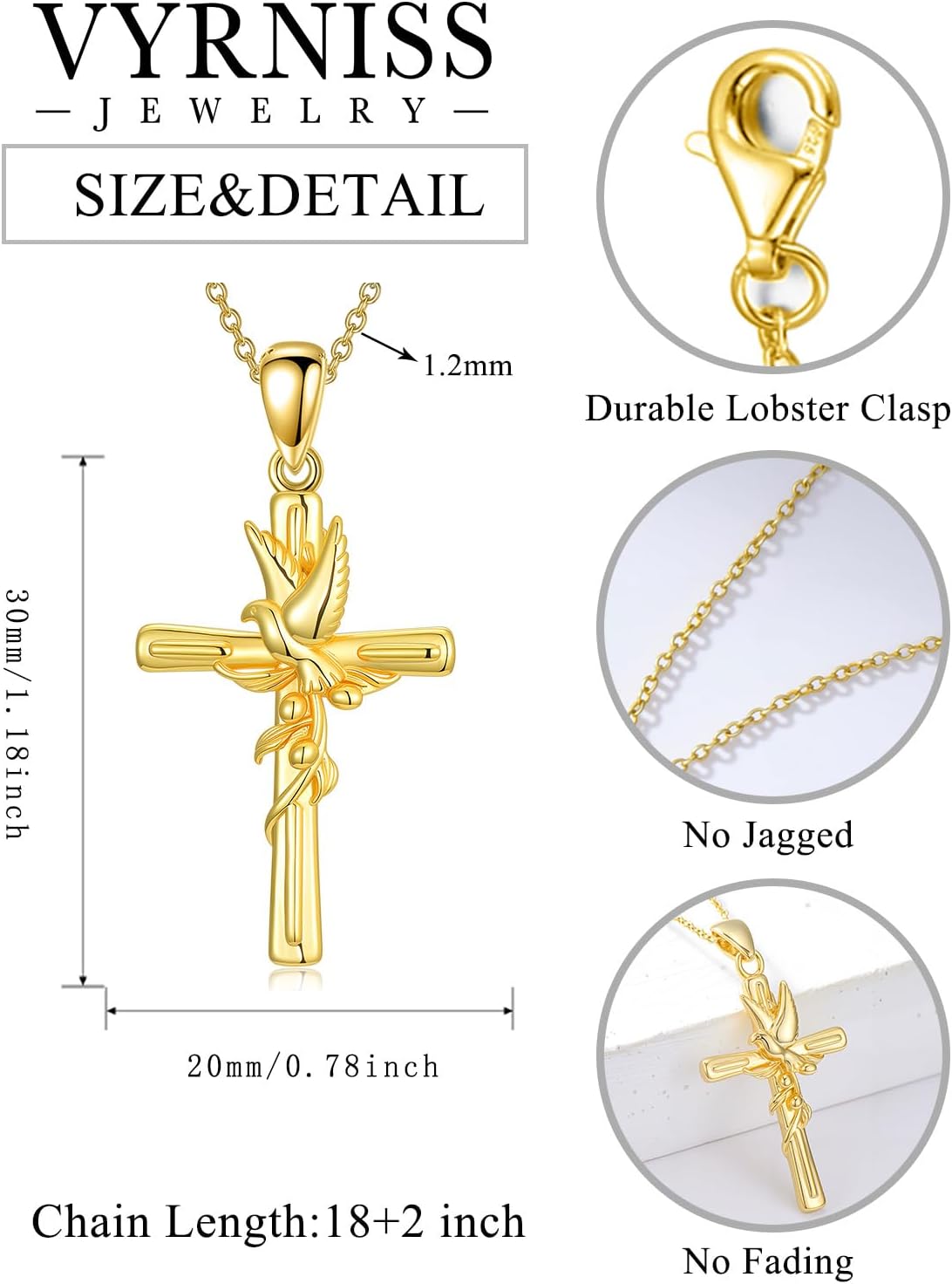 18K Gold Cross Pendant for Women Gold Cross Necklace 18K Gold Jewelry Religious Gift