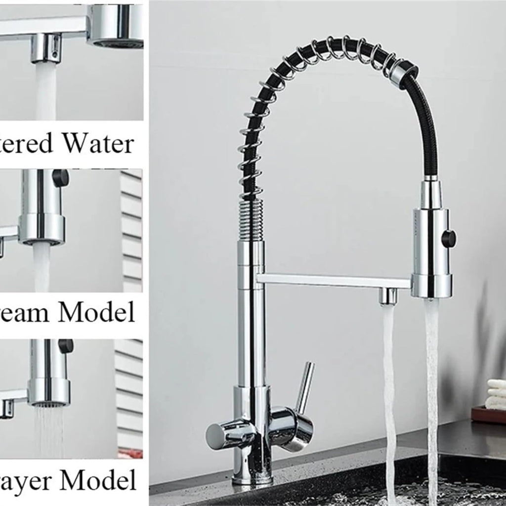 Filtered Kitchen Faucet Pure Drinking Water Brass Kitchen Tap Daul Spout Water Purifier Faucet(Chrome)