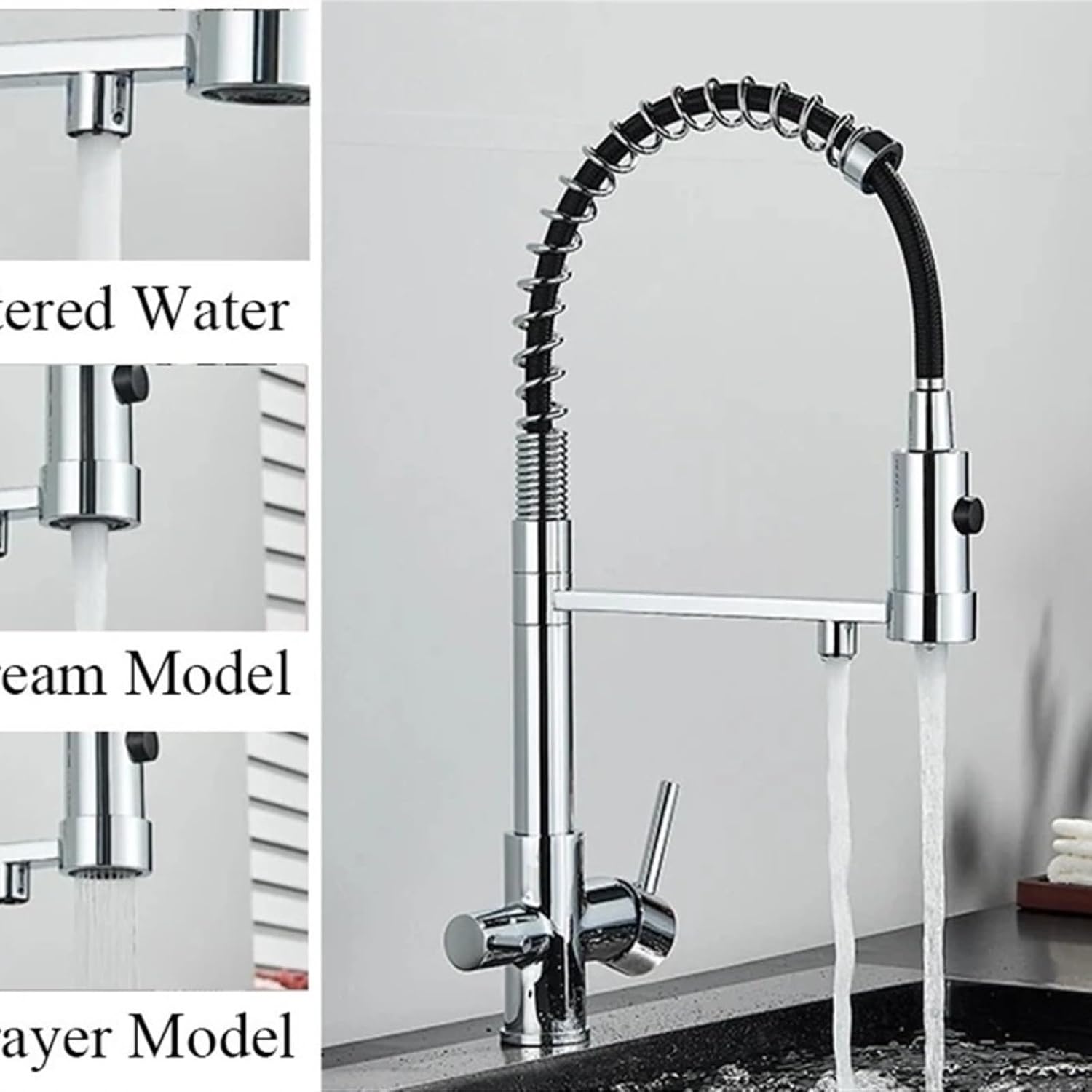 Filtered Kitchen Faucet Pure Drinking Water Brass Kitchen Tap Daul Spout Water Purifier Faucet(Chrome)