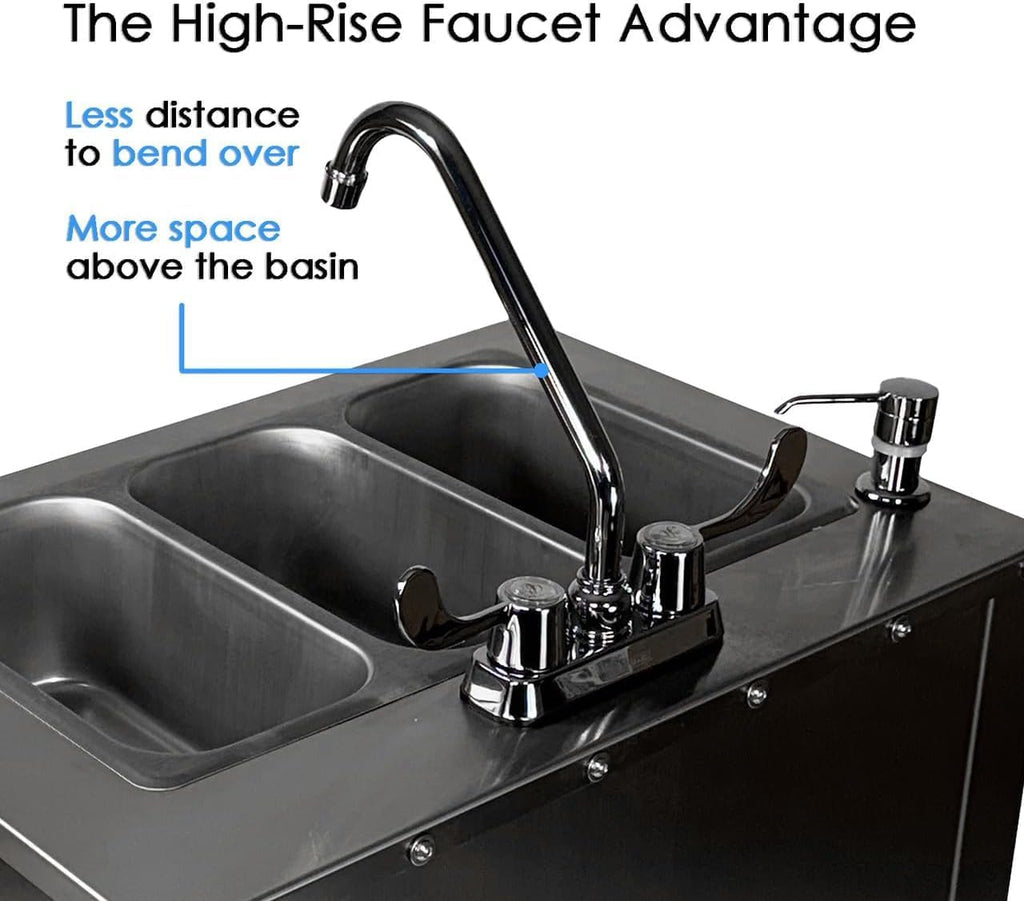 Pinnacle Portable Sink Hand Wash Station– (3-Basin) Stainless Steel Portable Sink with Hot Water–Portable Handwashing Station for Health & Beauty, Medical Facilities, Daycare, Pop-Up & Food Service