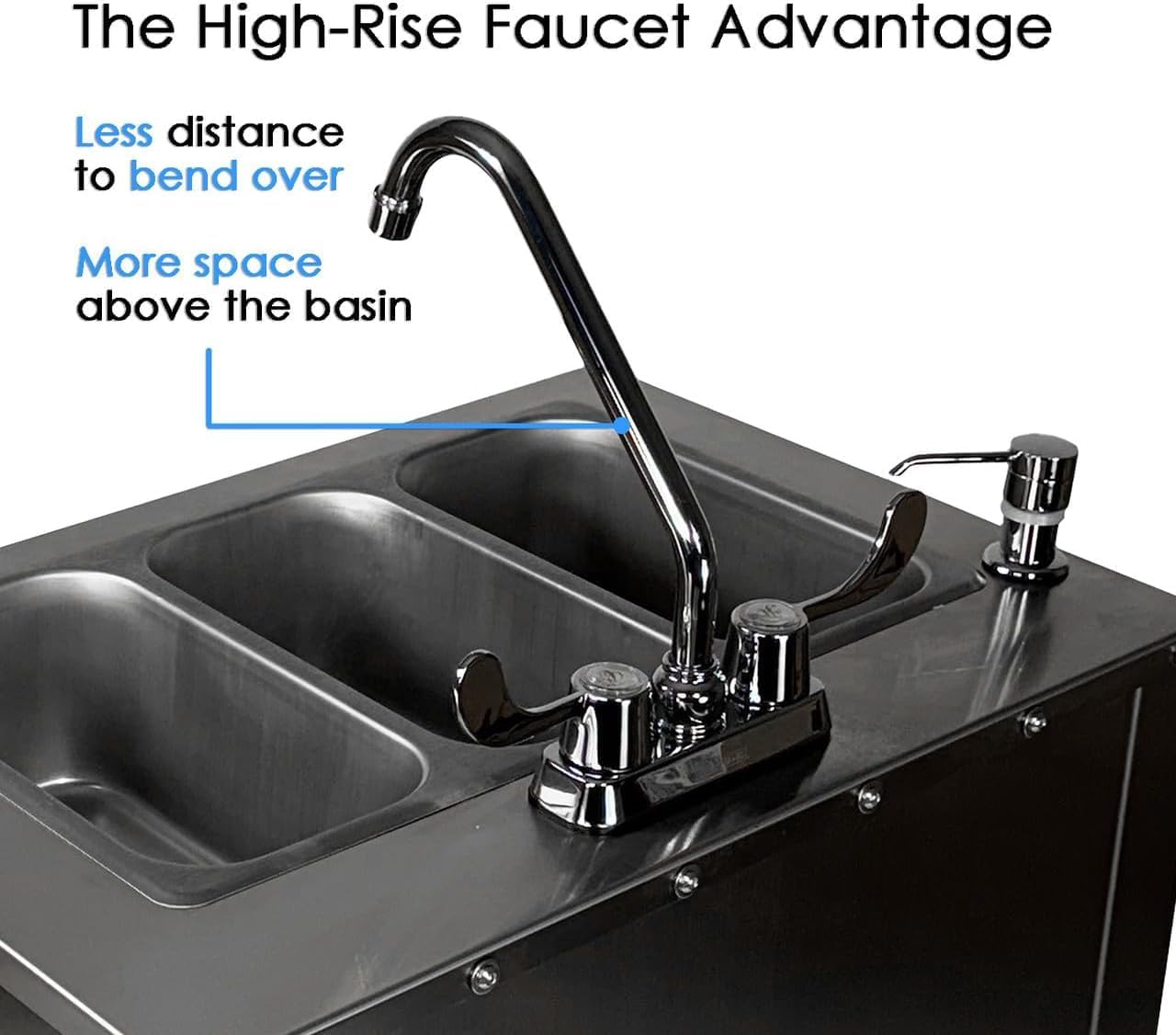 Pinnacle Portable Sink Hand Wash Station– (3-Basin) Stainless Steel Portable Sink with Hot Water–Portable Handwashing Station for Health & Beauty, Medical Facilities, Daycare, Pop-Up & Food Service