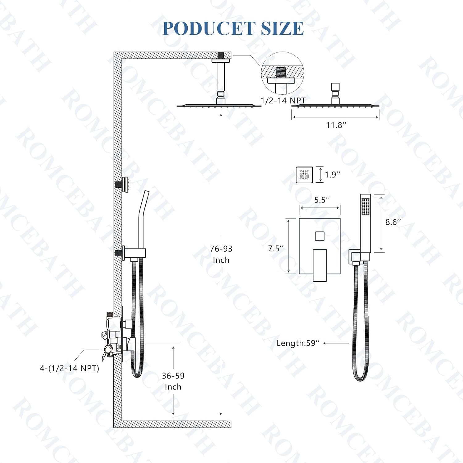 Rain Shower System With Complete 6 Pcs Body Sprays Jets And Pressured Balance Rough-in Valve,12Inch Rainfall Shower Head And Handheld, Modern Brushed Gold Ceiling Mount Shower Faucets Sets