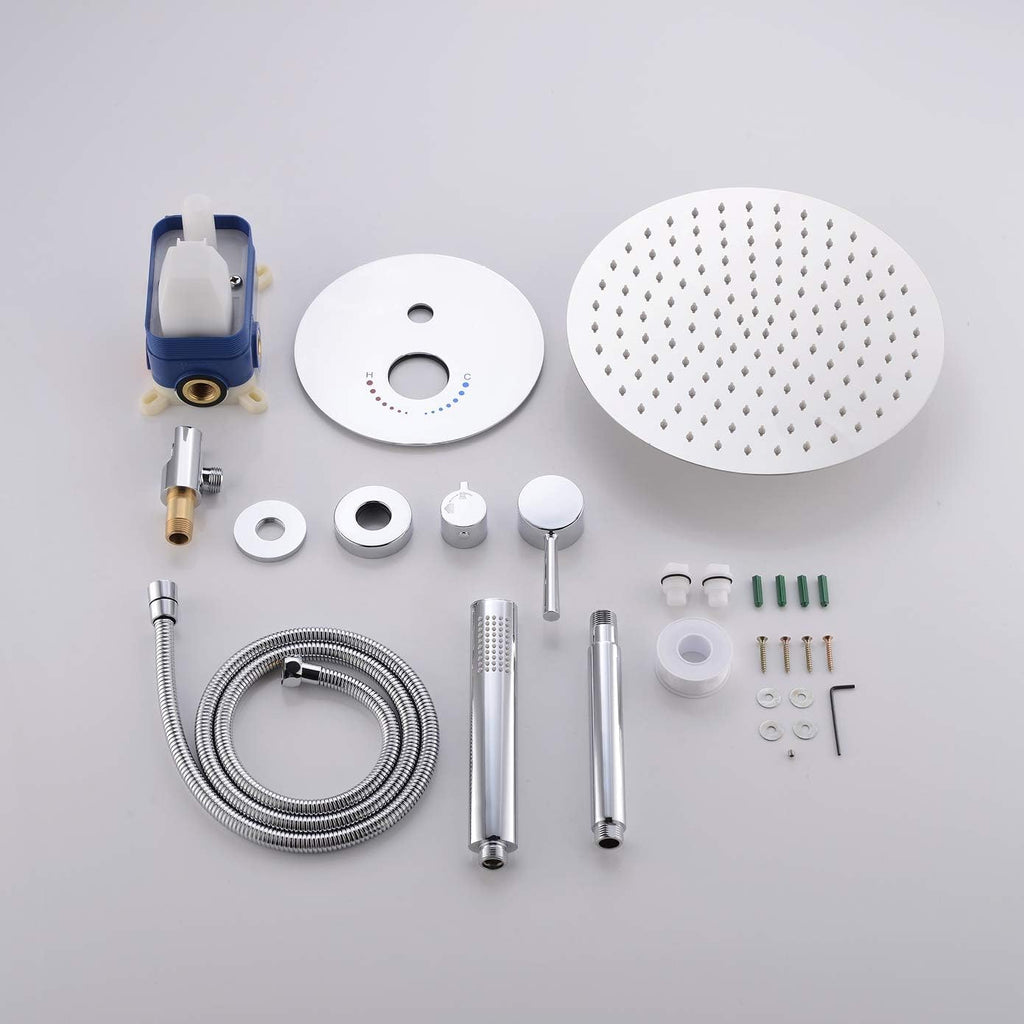 Ceiling Shower System, Chrome Shower Fixture Has 12 Inch Rain Shower Head with Handheld, All Metal Shower Faucet Sets Complete with Brass Valve
