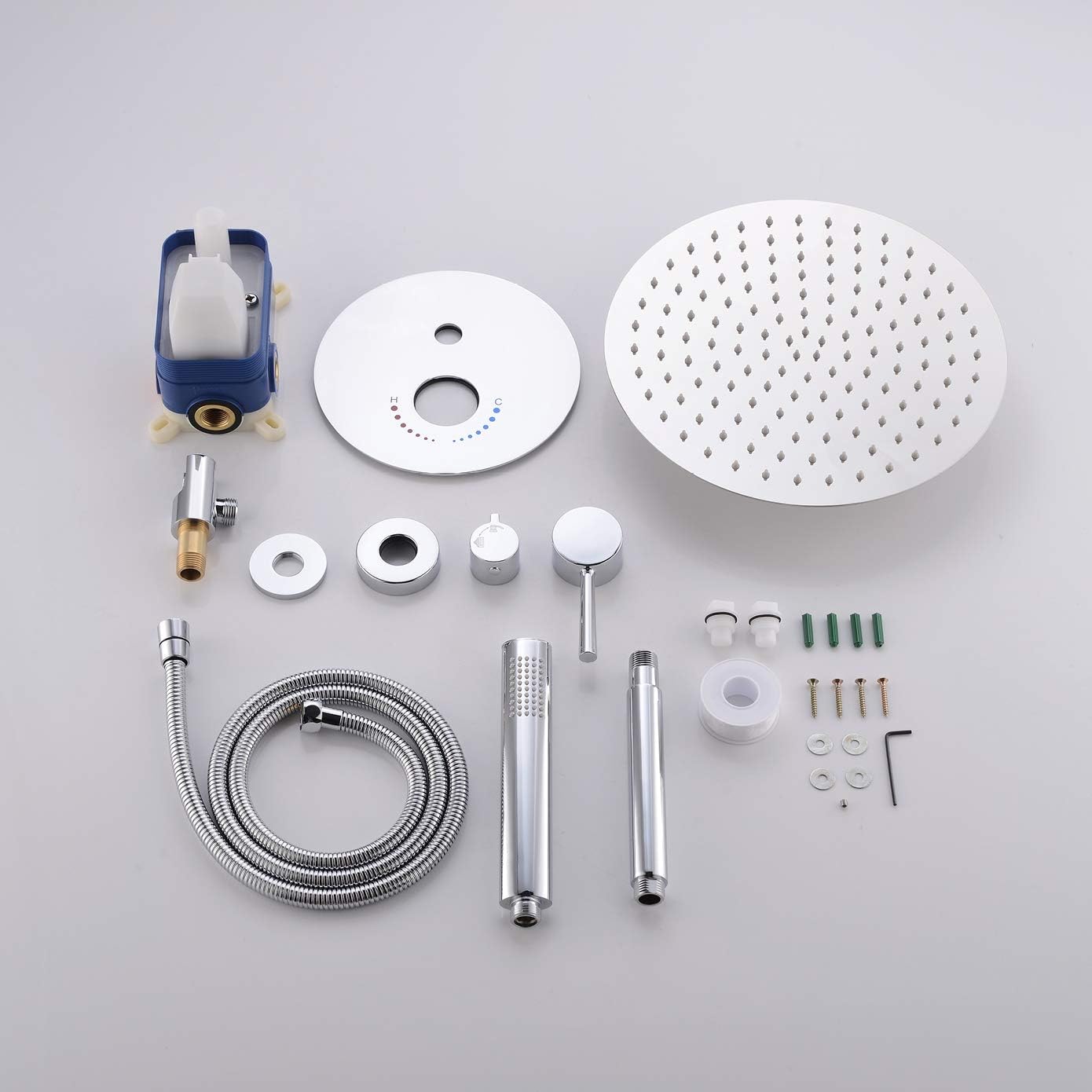 Ceiling Shower System, Chrome Shower Fixture Has 12 Inch Rain Shower Head with Handheld, All Metal Shower Faucet Sets Complete with Brass Valve