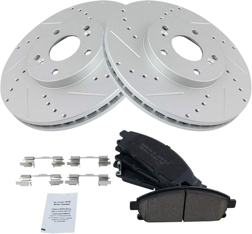 TRQ Performance Front Brake Pad and Rotor Set Ceramic Coated Drilled Slotted Vented Rotors Compatible with 2006-2006 Acura MDX