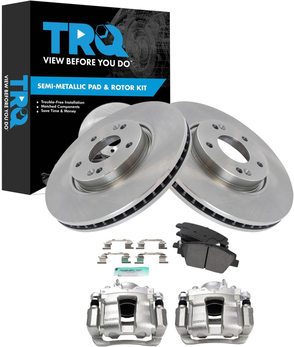 TRQ Front Brake Pad and Rotor Set Semi Metallic Vented Rotors Calipers Compatible with 2011-2015 Hyundai Sonata 2011-2016 Kia Optima