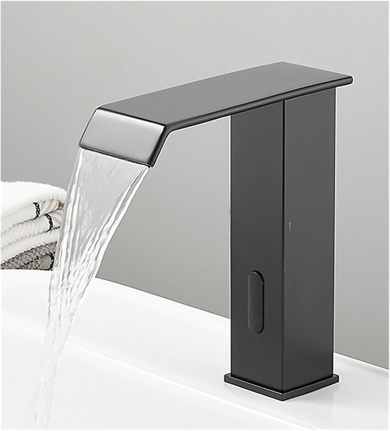 Black Smart Induction Waterfall Basin Automatic Induction Touch Sink Basin hot and Cold Faucet (Black Short B)
